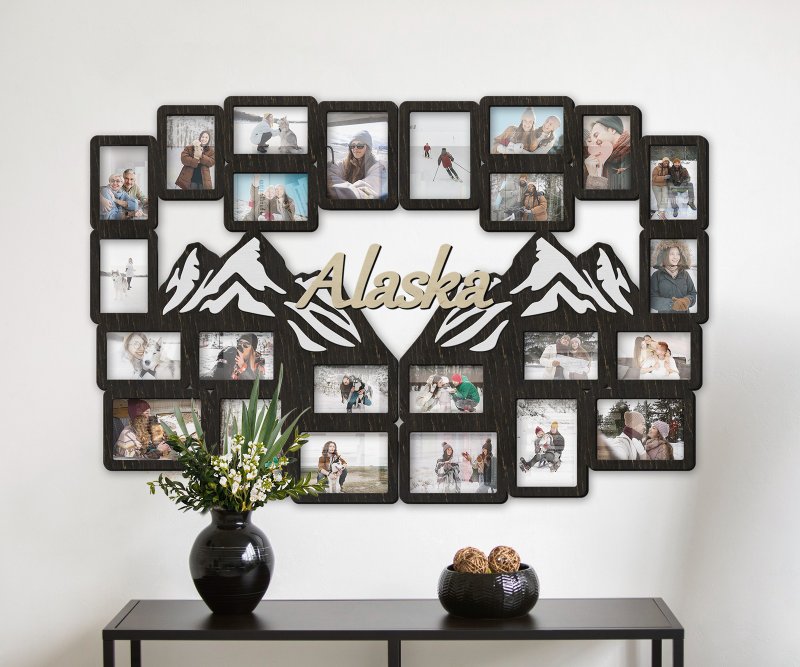 Custom picture frame collage with mountains Personalized family photo frames - ตกแต่งผนัง - ไม้ สีดำ