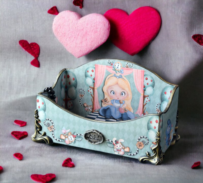 Alice in Wonderland jewelry box Baby Nursery Decor Letter Container - Storage - Wood Green