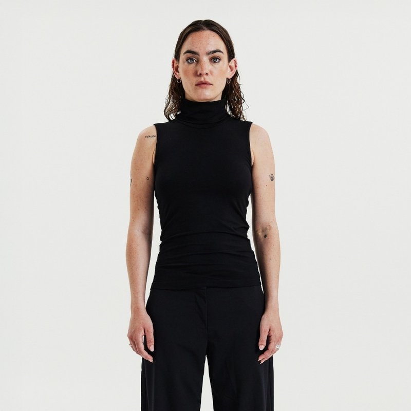 Bread & Boxers 女用無袖高領上衣 - 黑 - 背心/無袖上衣 - 棉．麻 黑色