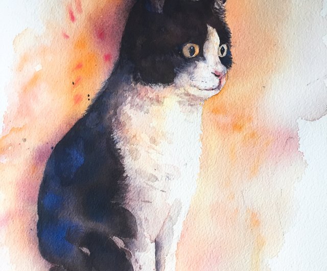 Original Cat Painting Artwork Taiwan Watercolour Animal Postcard selling Cat Scenery Art Gift Memorial Pet