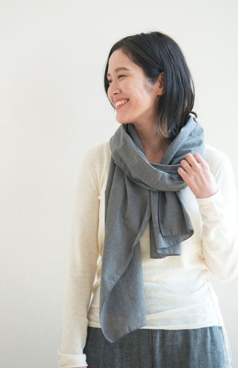 チャコールグレーのストール【Organic Cotton】 - 絲巾 - 棉．麻 灰色