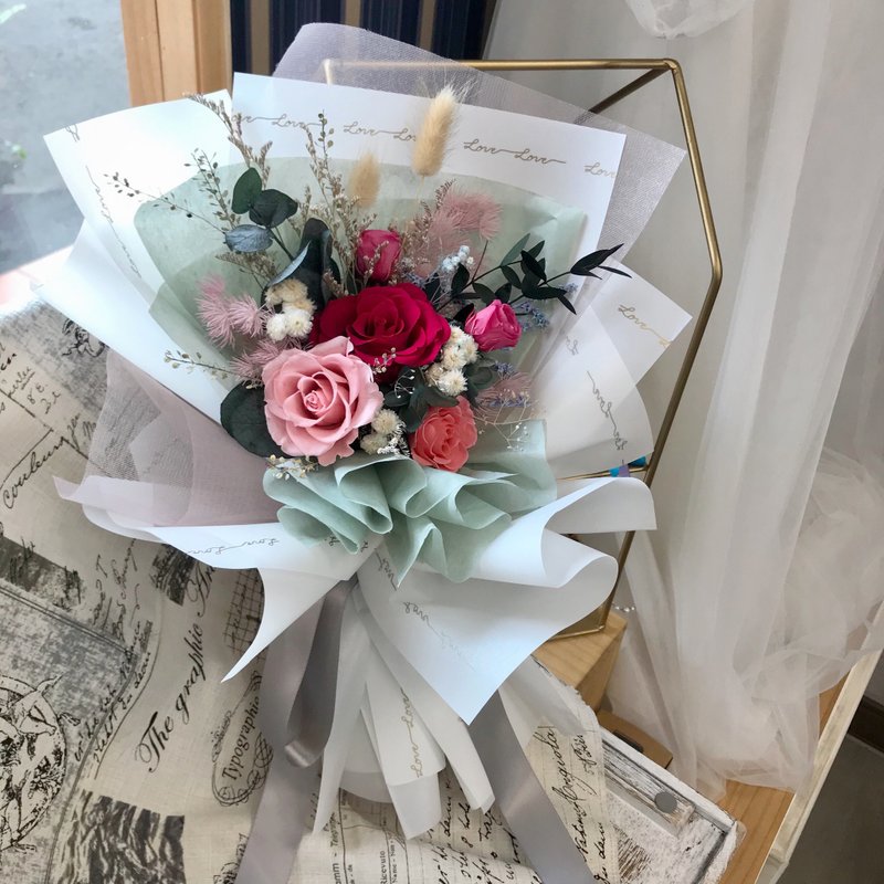 玫瑰情人永生花束 - 乾燥花/永生花 - 植物．花 粉紅色