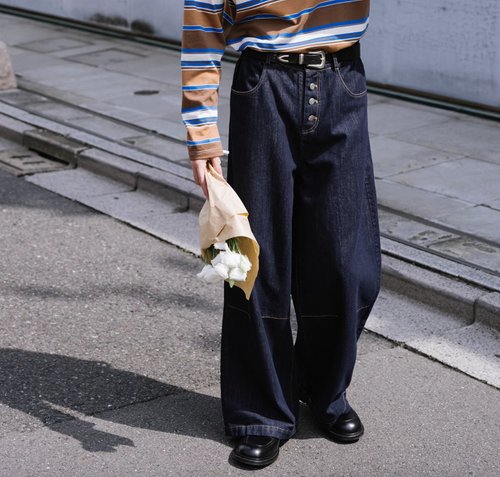 有時又一 YOSHIYOYI 日系復古 金屬扣原色牛仔長褲