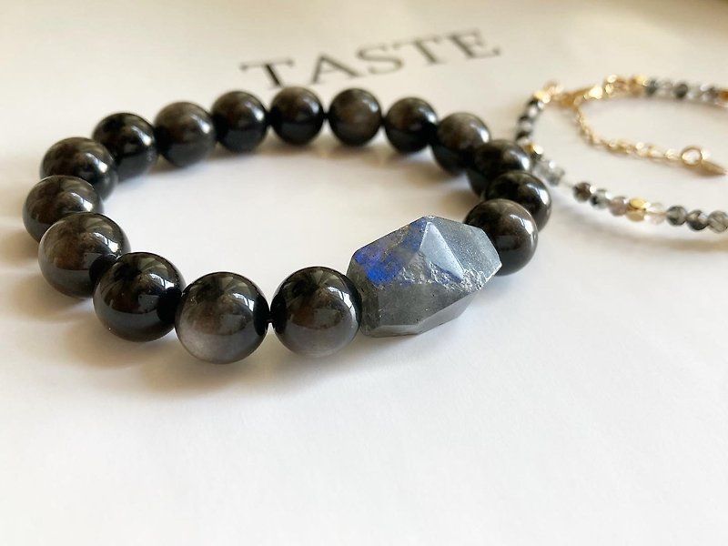 Men's Crystal Bracelet Labradorite X Silver Stone - สร้อยข้อมือ - คริสตัล 