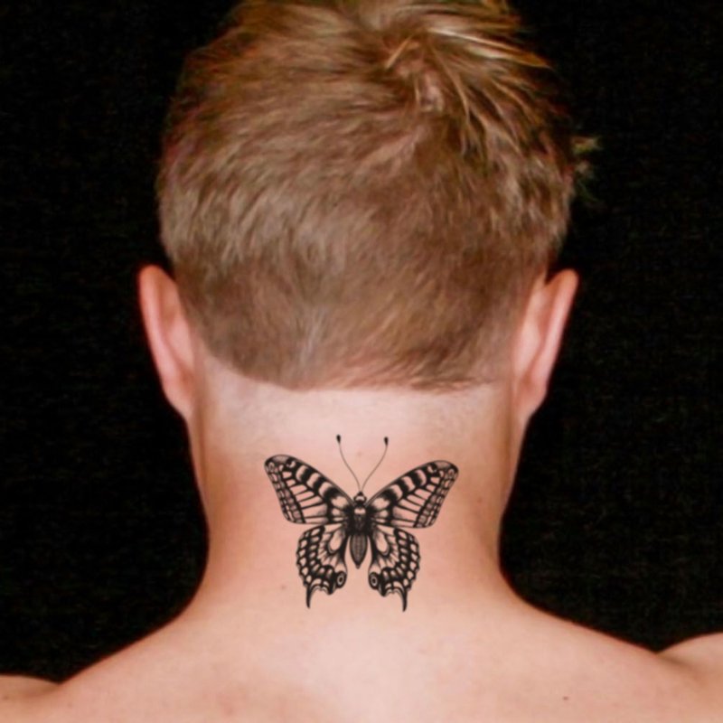 Butterfly Tattoo Men Sticker (Set of 2) - OhMyTat - สติ๊กเกอร์แทททู - กระดาษ สีดำ