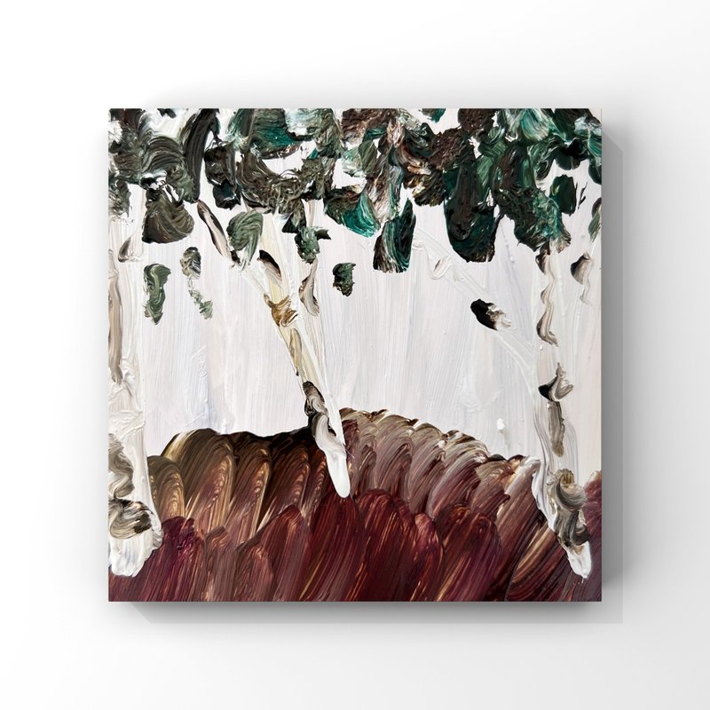 Birch trees original oil painting Small birch art Woodland decor Rustic wall art - 海報/掛畫/掛布 - 其他材質 多色