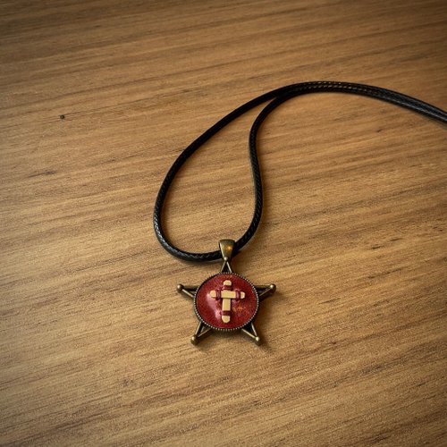 Marcello竹編皮革皮件 竹編皮革十字架項鍊【皮繩、古銅繩】復古古董風 五芒 母親節推薦