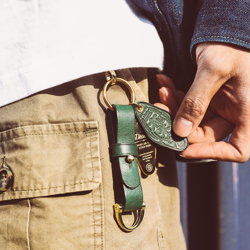 ::Custom Lettering:: DISSOLVE Rich and Safe Creative Keychain Handmade in Italian Leather - ที่ห้อยกุญแจ - หนังแท้ สีเขียว