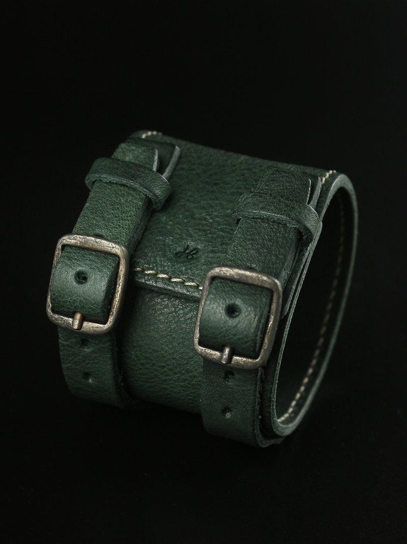 Leather Cuff 皮革手環 - 綠 - 手鍊/手環 - 真皮 綠色