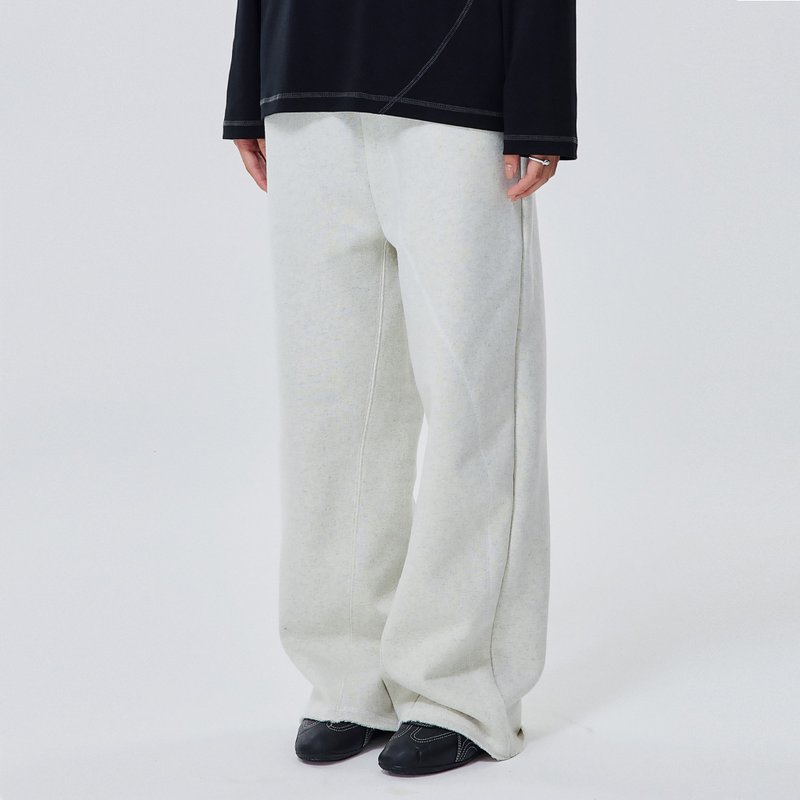 蘇線重磅加絨寬松毛邊長衛褲秋冬加厚休閒中性長褲 - 中性長褲/短褲 - 其他材質 灰色