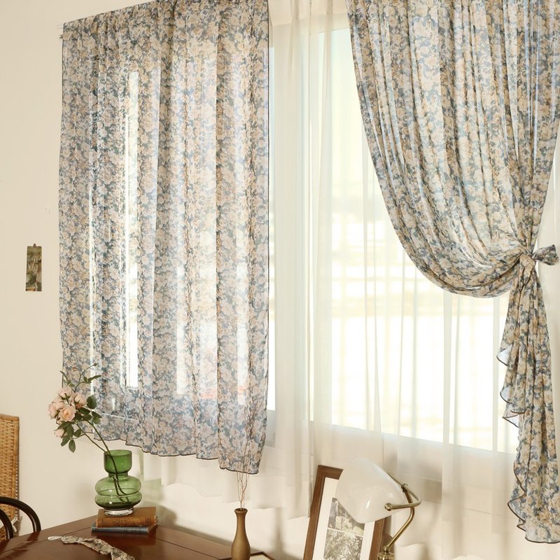 Soft floral chiffon curtains 135x150_Korean curtains and door curtains are in stock and available quickly. - ม่านและป้ายประตู - เส้นใยสังเคราะห์ 