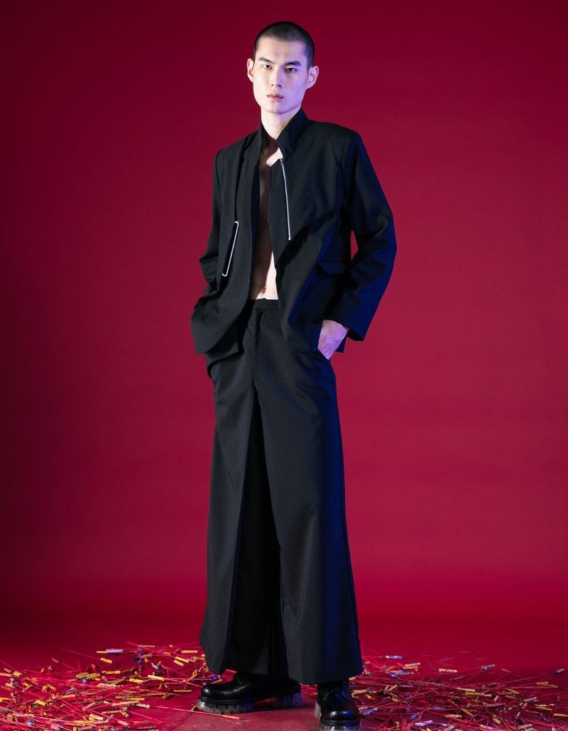 INF 23SS 金屬鐵環解構西裝外套 - 男西裝外套 - 羊毛 黑色