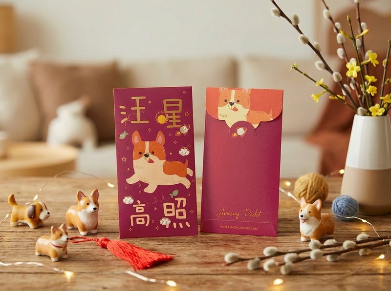 汪星高照丨創意利是封丨利是廊 - 利是封/揮春 - 紙 紅色