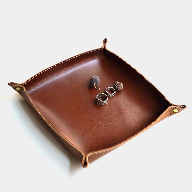 [The paranoid butler] cowhide storage tray leather storage box tray leather trays coffee - กล่องเก็บของ - หนังแท้ สีนำ้ตาล