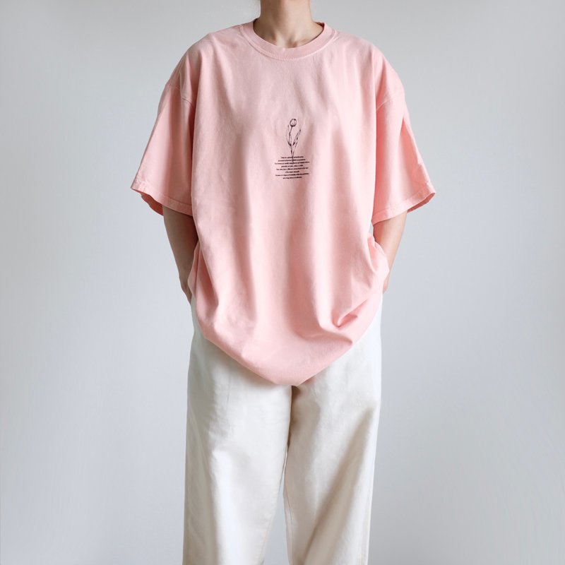 garment dye short sleeve t-shirt / smoke pink / unisex / TULIP - 帽T/大學T - 棉．麻 粉紅色