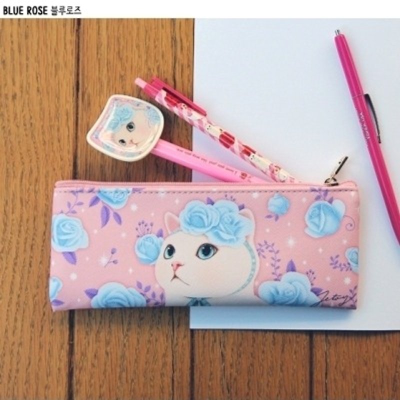 JETOY, Sweet Cat Lightweight Pencil Case_Blue rose (J1603206) - กล่องดินสอ/ถุงดินสอ - วัสดุอื่นๆ สึชมพู