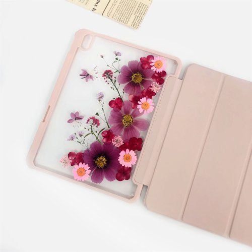 FeimeiPresents 粉紫色非洲菊手工押花iPad外殼 iPad Air 11寸13寸 iPad Pro11寸