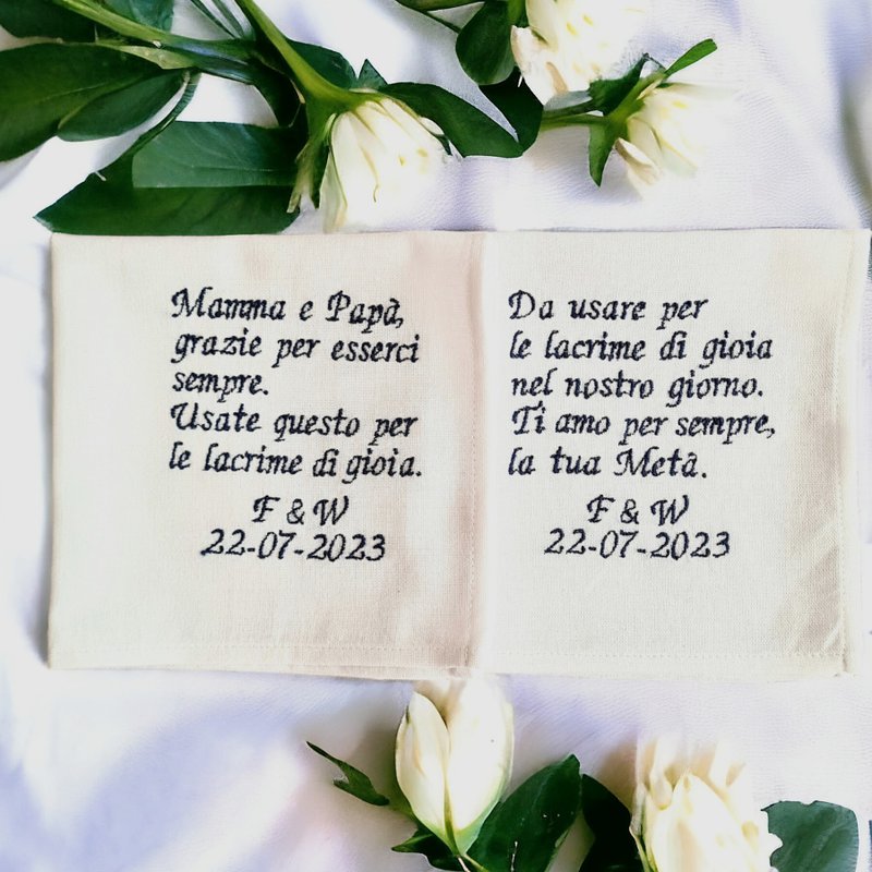 Handkerchief linen custom poem embroidered set, Personalized Wedding hankie gift - Handkerchiefs & Pocket Squares - Linen White