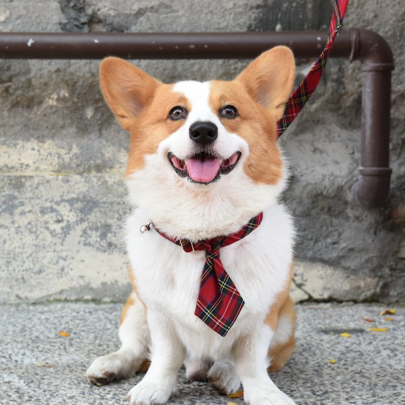 Handmade Tartan/ Plaid Pet Dog Collar Accessory - Tie - Classic Red【ZAZAZOO】 - ปลอกคอ - ผ้าฝ้าย/ผ้าลินิน สีแดง