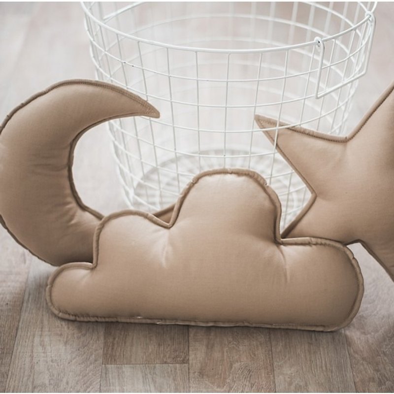 Set of 3! Cappuccino pillow set cloud star moon shaped pillow, nursery room decor, kids cushion - ผ้ากันเปื้อน - ผ้าฝ้าย/ผ้าลินิน สีนำ้ตาล