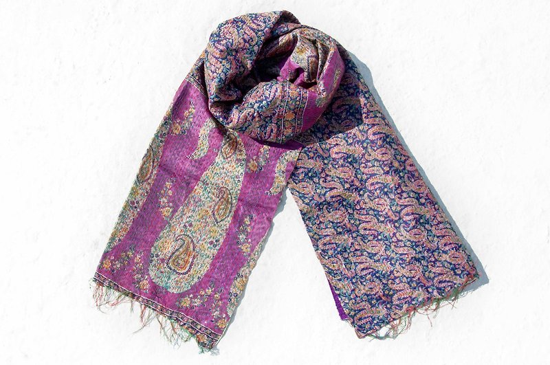 Hand-stitched sari silk scarf / silk embroidery scarf / Indian silk embroidery scarves - colorful tricks - Scarves - Silk Multicolor