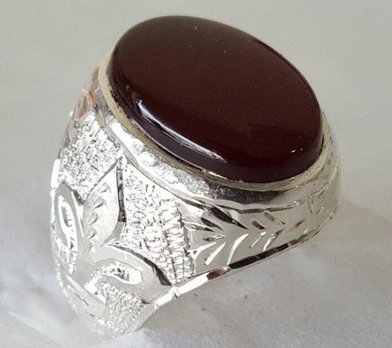 Aqeeq Stone Ring For Men Real Aqeeq Ring Islamic Aqeeq Rings Akik Rings Akik - 戒指 - 寶石 紅色