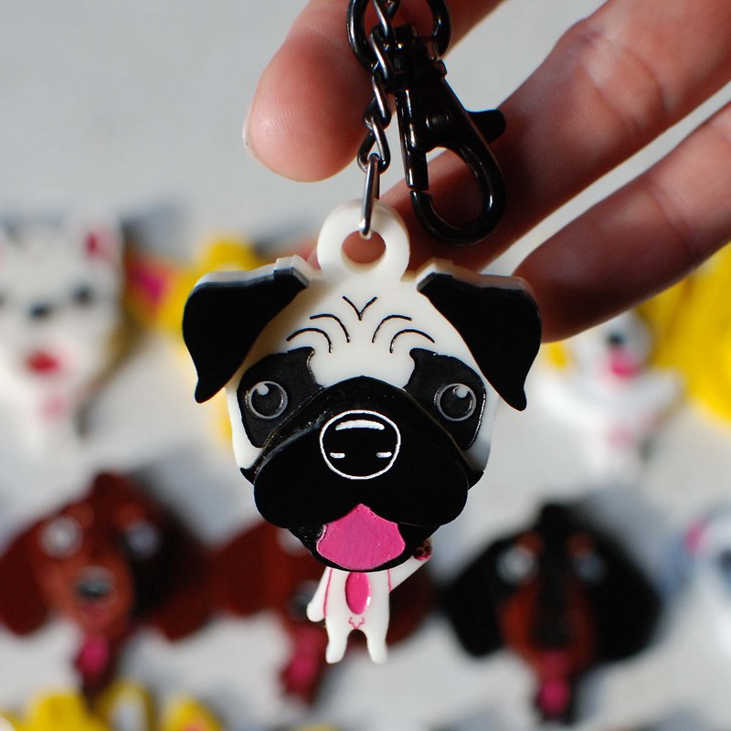 Pug Dog/Key Ring/Pendant - Keychains - Acrylic Black