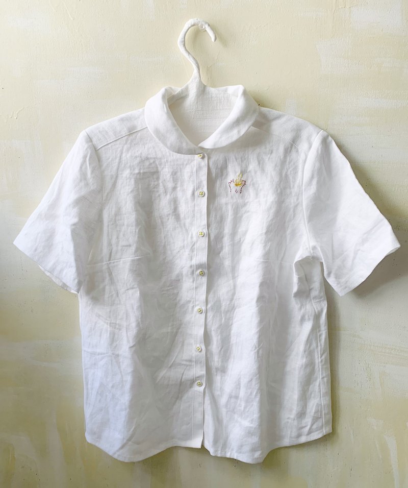 Short-sleeved Linen shirt--so warm - Women's Shirts - Cotton & Hemp 