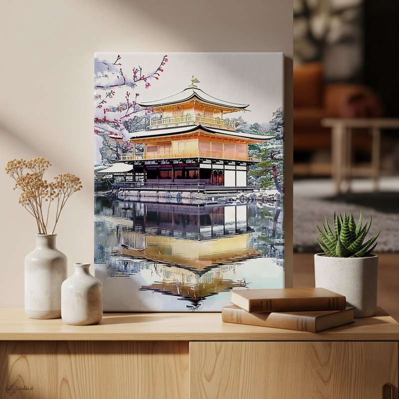 日本製帆布掛畫・金閣寺、京都・日本風景・送禮、擺設 - 壁貼/牆壁裝飾 - 棉．麻 
