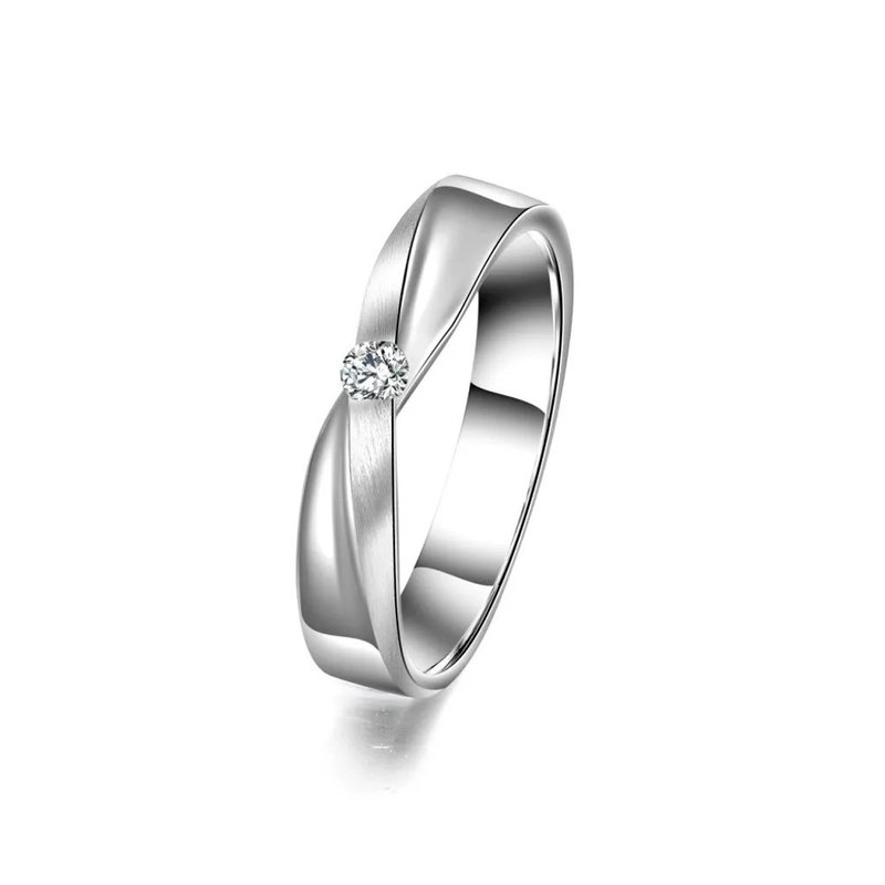 結婚戒指 /幸福纏綿 鑽石白鋼男戒 - 戒指 - 鑽石 銀色