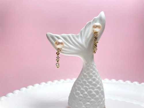 Athena珍珠設計 流蘇 Akoya 櫻花粉 天然海水珍珠 S925銀 耳環