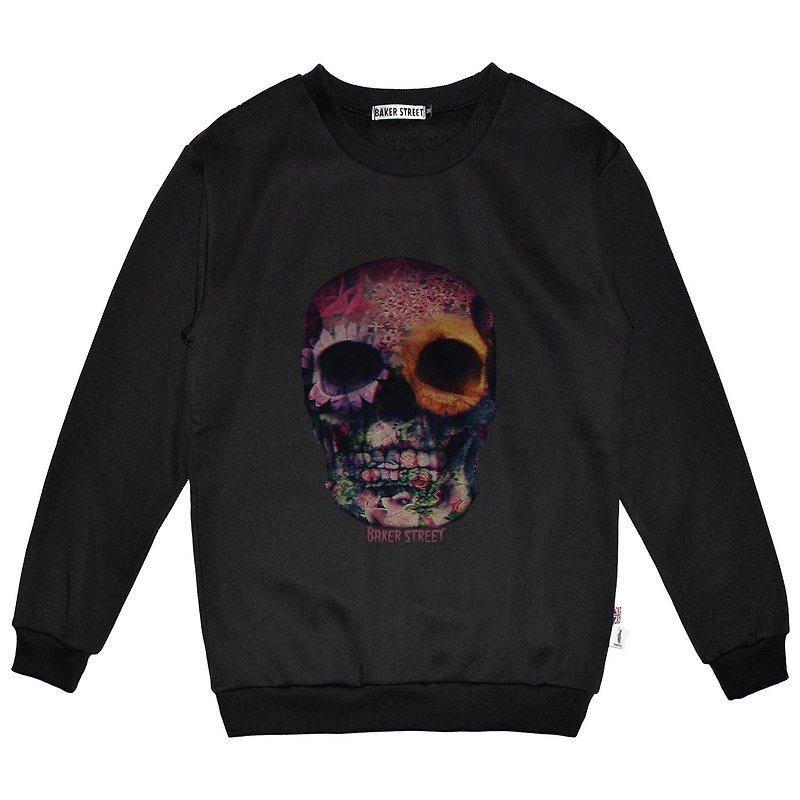 British Fashion Brand -Baker Street- 3D Skull Printed Sweatshirt - เสื้อฮู้ด - ผ้าฝ้าย/ผ้าลินิน สีดำ