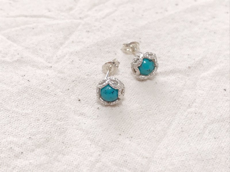 terquoise pierced earrings / turquoise earrings - ต่างหู - โลหะ สีเงิน