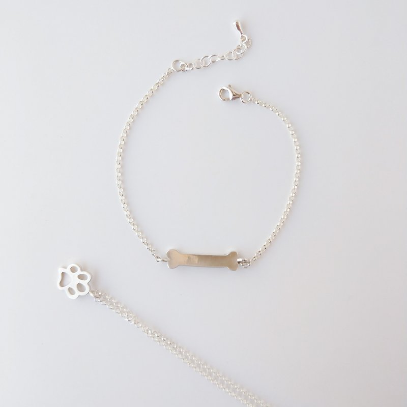 Goody bag-sterling silver dog bone necklace bracelet set - สร้อยคอ - โลหะ สีเงิน