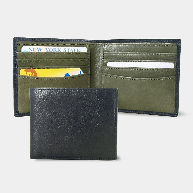 Montage Leather Bi-fold Compact Wallet - Dark Olive Green - Wallets - Genuine Leather Green