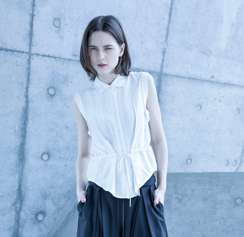 Designer Brand FromClothingOf - Rope Belt Vest Shirt - Women's Shirts - Polyester White