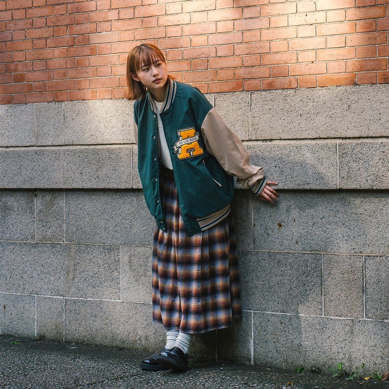 【P仔系列】格紋長裙 - 啡色 (DS030) - 裙子/長裙 - 棉．麻 咖啡色