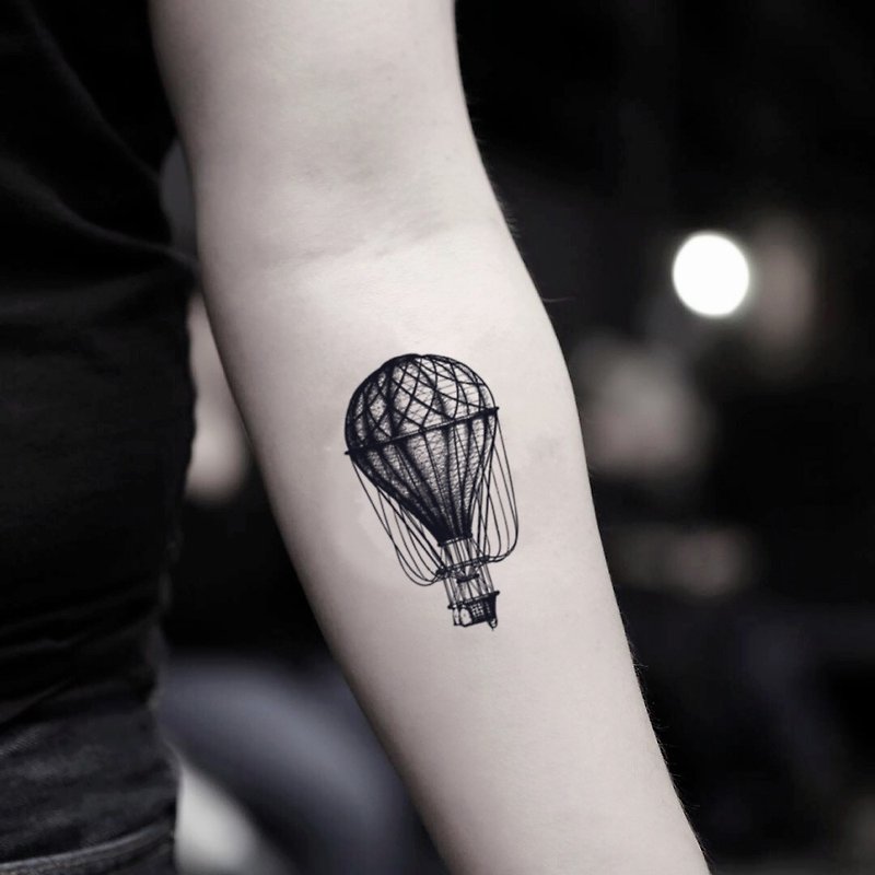 Hot Air Balloon Temporary Fake Tattoo Sticker (Set of 2) - OhMyTat - Temporary Tattoos - Paper Black