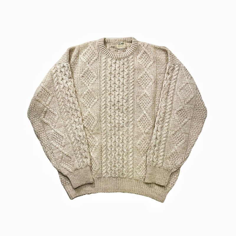 Vintage L.L.Bean Aran Sweater 美國品牌愛爾蘭漁夫毛衣 - 男毛衣/針織衫 - 羊毛 白色