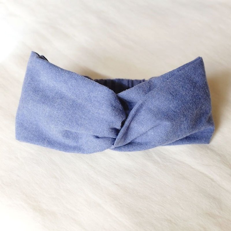 Natural wind wide ribbon. Blue-gray fluff - Hair Accessories - Cotton & Hemp Blue
