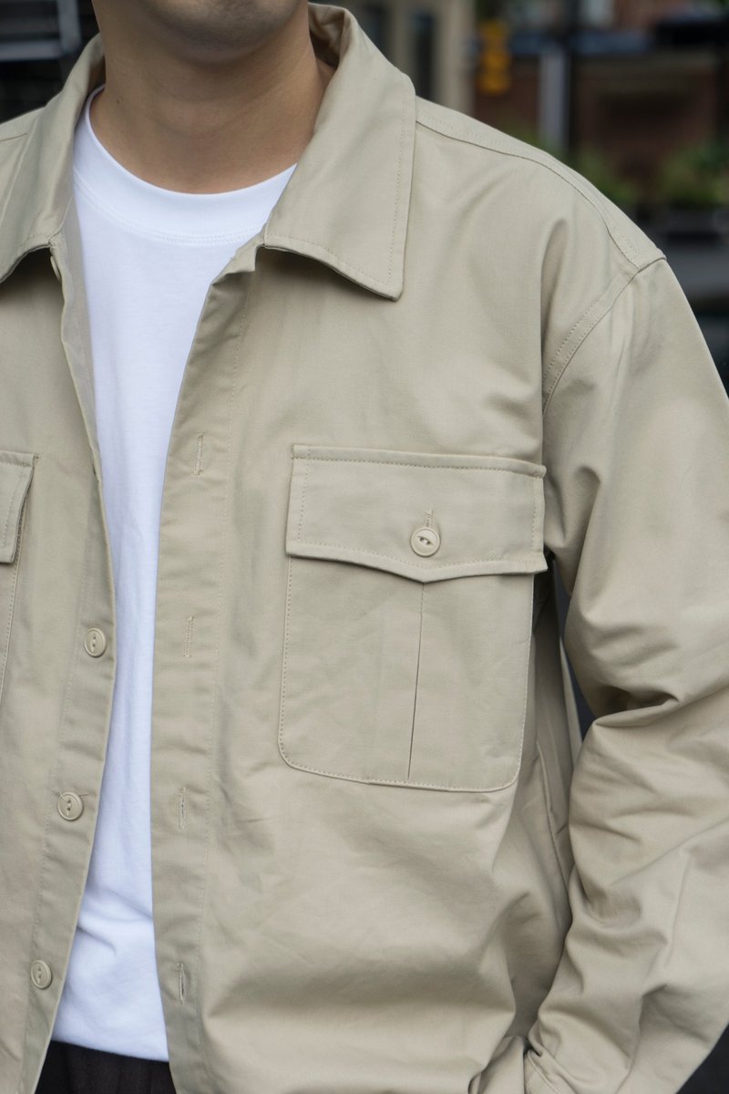 重磅面料純棉帆布工裝襯衫長袖 美式復古寬松秋冬日系多袋重工 - 男襯衫/休閒襯衫 - 棉．麻 卡其色