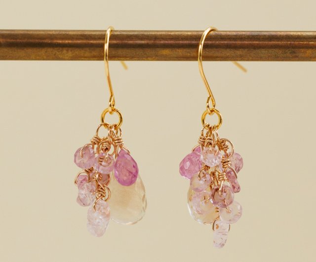 オレゴンサンストーン　14kgf　天然石ピアス/イヤリング 14kgf *オレゴンサンストーン×ハーキマーダイヤモンド ピアスor