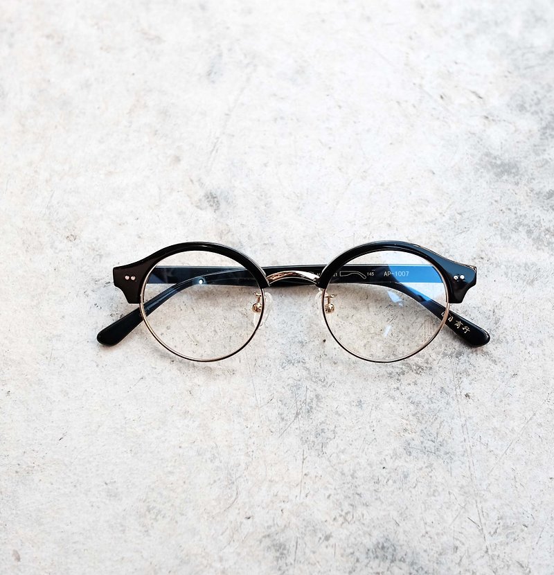 【目目商行】韓國復古小圓框 眉框 百搭黑金 - 眼鏡/眼鏡框 - 其他材質 黑色
