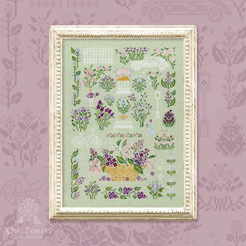 Bijouspace Lilac Garden Rendezvous cross stitch kit embroidery by Owlforest