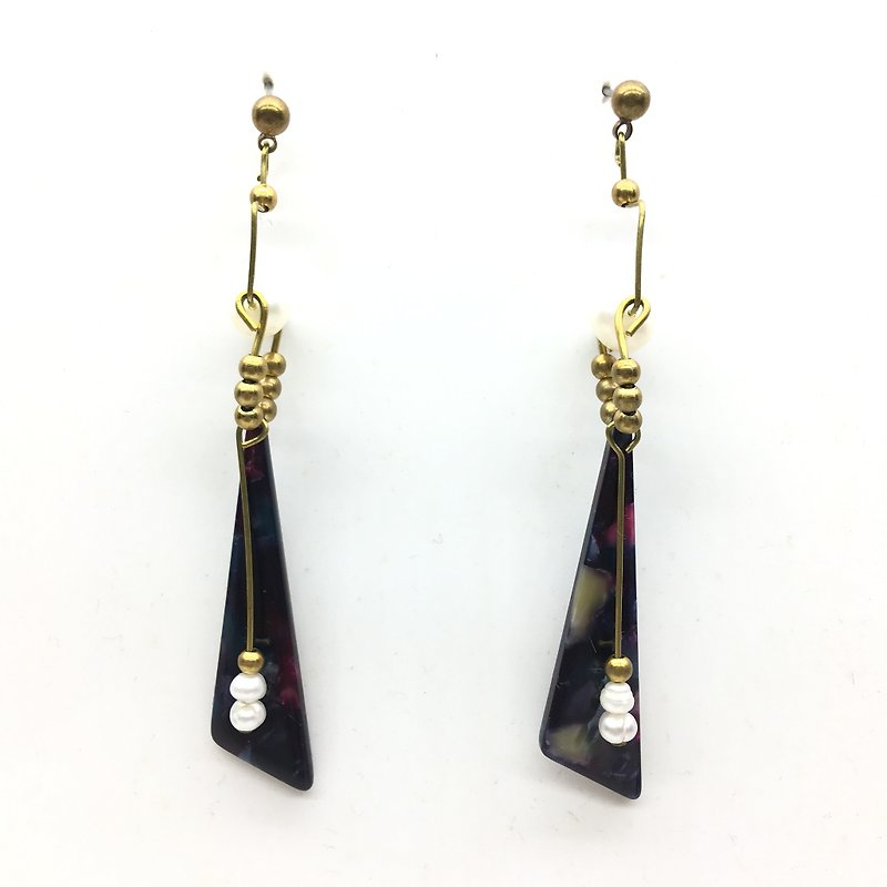 Laolin groceries l fashion series acrylic pearl hand made brass tassel earrings ear hook l ear pin l ear clip - Earrings & Clip-ons - Pearl Transparent