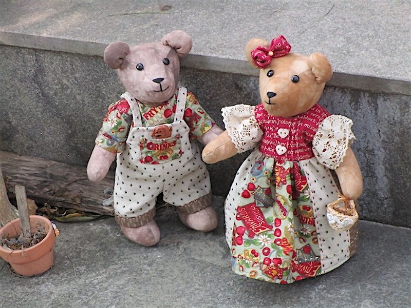 wonderland22 countryside couple bear teddy bear - Stuffed Dolls & Figurines - Cotton & Hemp 