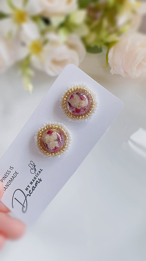 My Magical Dreams Jewelry Pressed Flower Embroidery Japanese Earrings | 花朵耳环耳钉