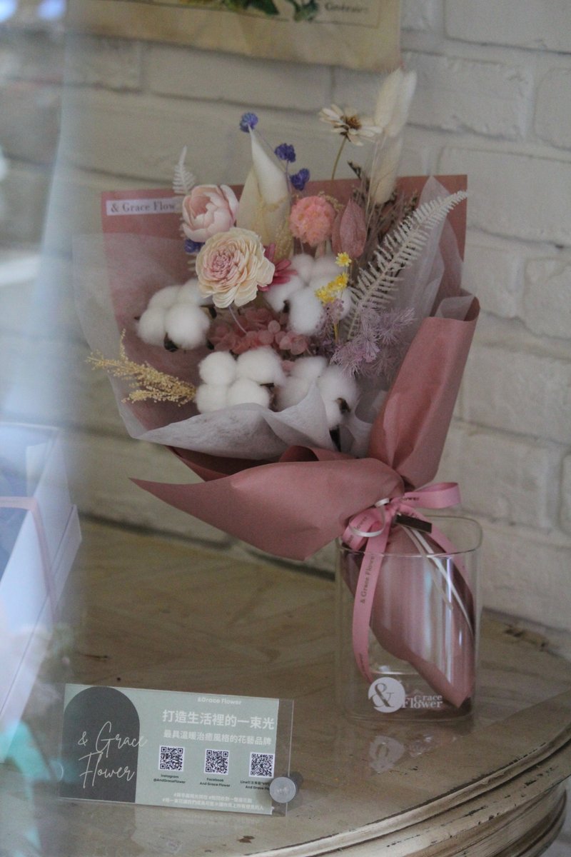 [Pink Cotton Sola Bouquet] Birthday Gift/Congratulation Flower Gift/Everlasting Flower - Dried Flowers & Bouquets - Plants & Flowers Pink