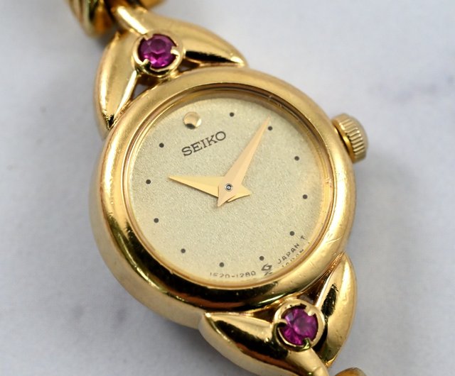 Free Shipping SEIKO QUARTZ Women's Watch 15mm Gold Dial Ref