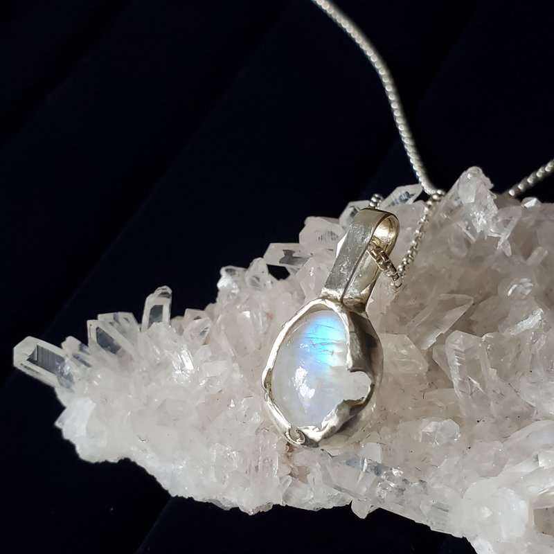 Moonstone Necklace 13 | Ore Necklace 925 Silver Necklace Exchange Gift Birthday Gift - สร้อยคอ - เครื่องประดับพลอย สีเงิน